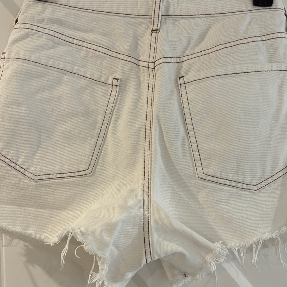 High-Rise White Denim Jean Shorts with Frayed Hem - Picture 5 of 5